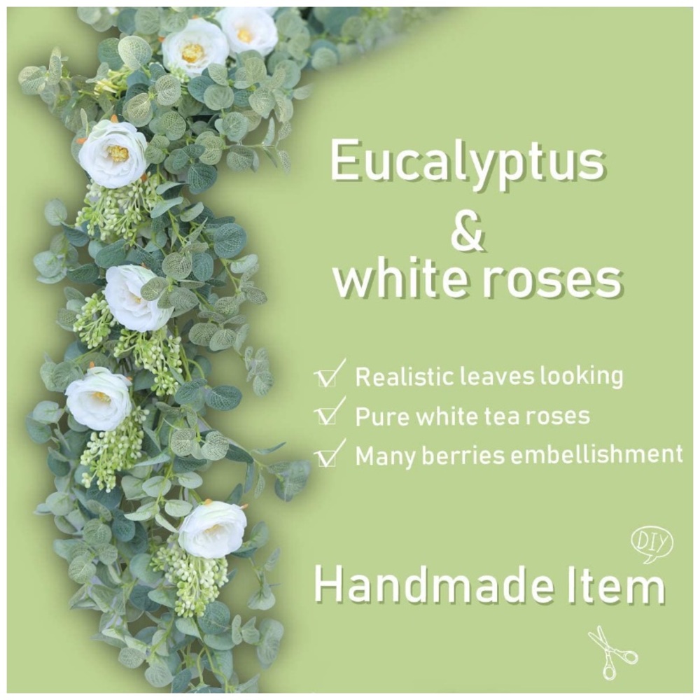 Artificial Eucalyptus Garland with Champagne Roses - Picture 4 of 11